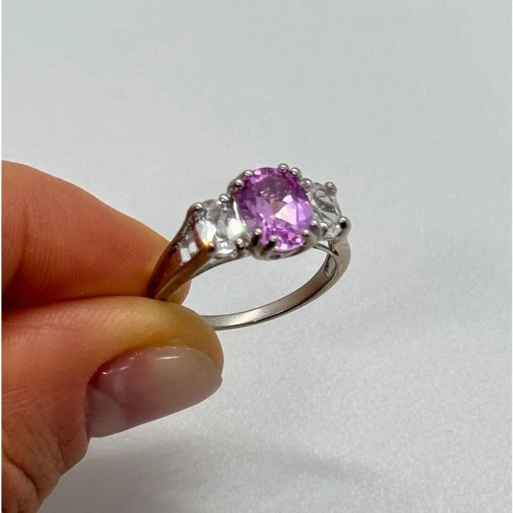 925 STERLING SILVER PINK & WHITE SPINEL RING SIZE 6